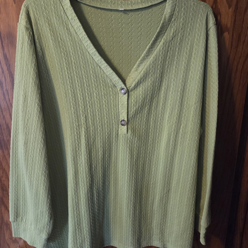 Women’s Olive Green V-Neck Knit Top